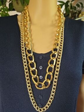 Two Faux Gold Link Necklaces ☆ Chunky Vintage ☆ Lightweight